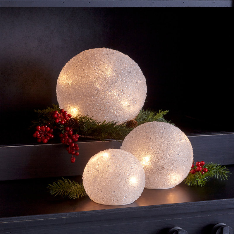 The Holiday Aisle® 3 Piece LED Frosted Globes with 6 Hr Timer Glass Set